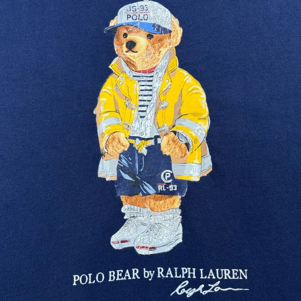 Polo Ralph Lauren Mens Polo Bear Nautical Raincoat T-Shirt Navy Blue Medium